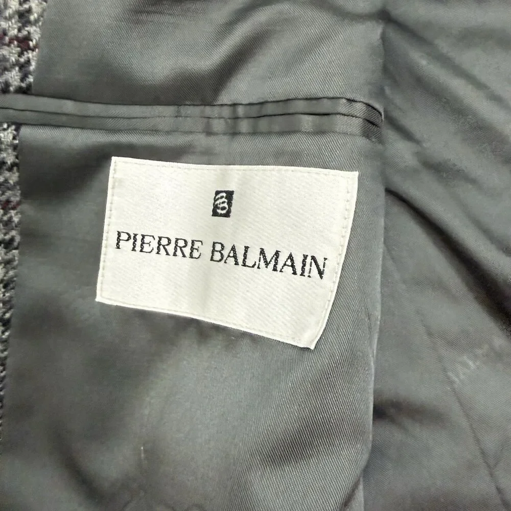 Pierre Balmain Men’s Houndstooth Plaid Blazer 100% Wool Blazer Size 44 Regular